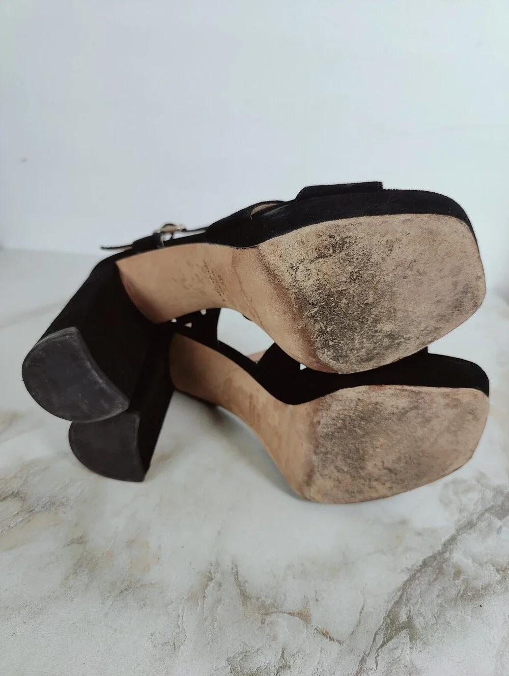 Kate Spade Delight Black Suede Block Heel Platform Sandals, Sz 7.5